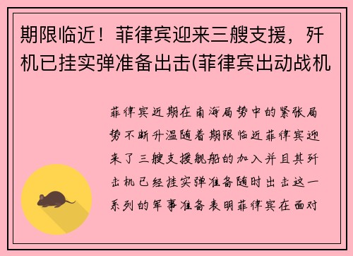 期限临近！菲律宾迎来三艘支援，歼机已挂实弹准备出击(菲律宾出动战机)